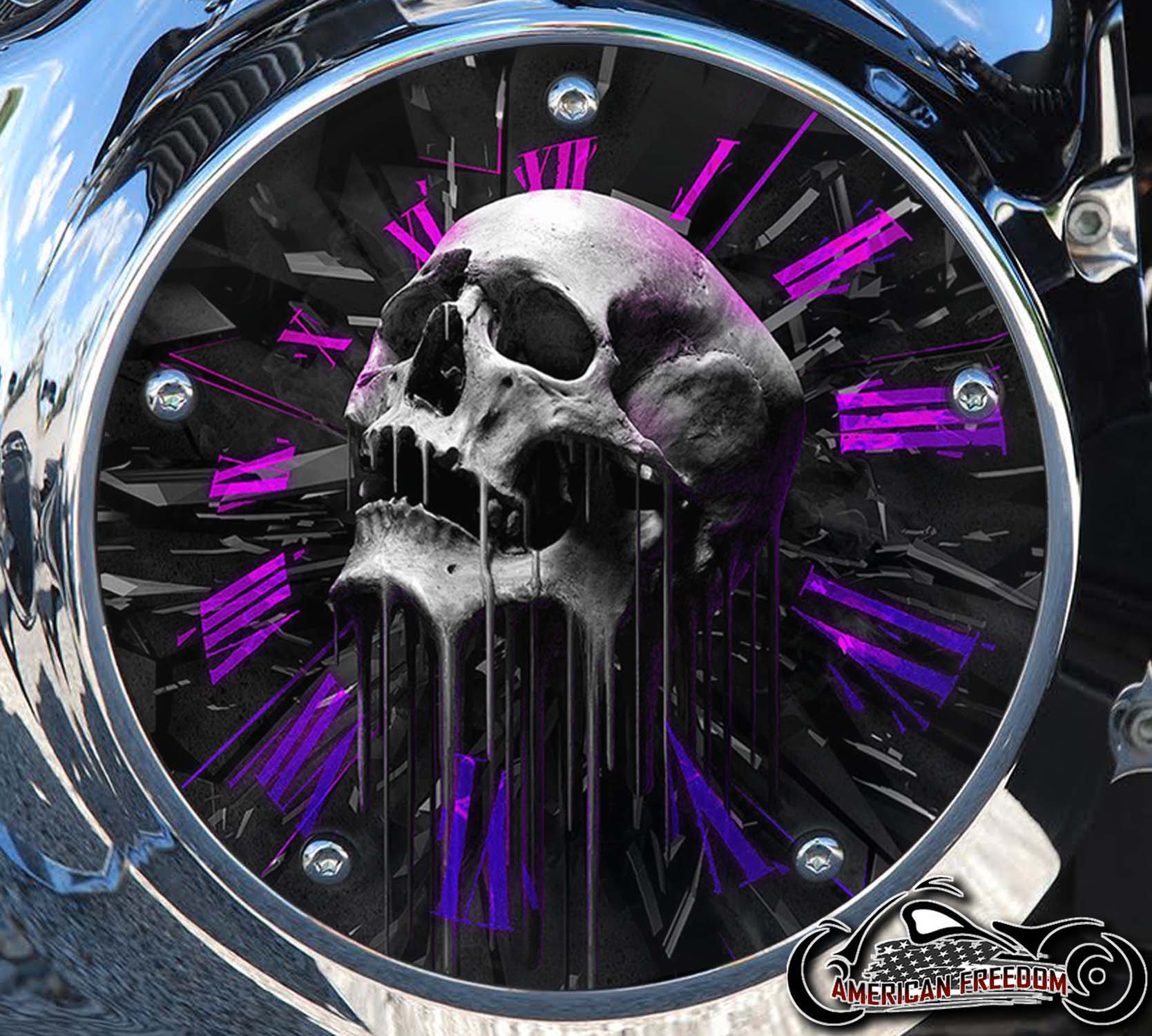 Custom Derby Cover - Melted Skull Clock (Purple)